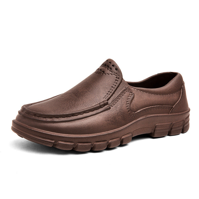 Lightweight Casual Leather Shoes for Men, Oil-Resistant and Slip-Resistant Chef Shoes Slip-On Driving Shoes, Garden Shoes, Fashionable