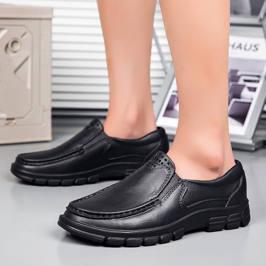Lightweight Casual Leather Shoes for Men, Oil-Resistant and Slip-Resistant Chef Shoes Slip-On Driving Shoes, Garden Shoes, Fashionable